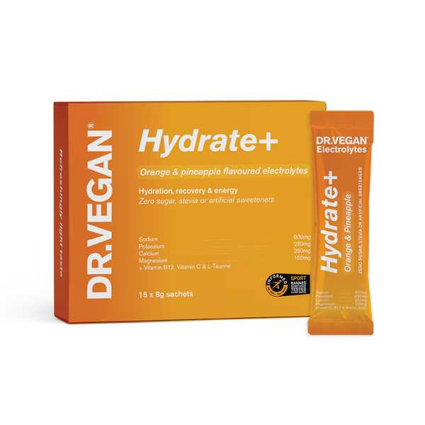 Dr Vegan Hydrate+ Orange & Pineapple Electrolytes. 15 sachets