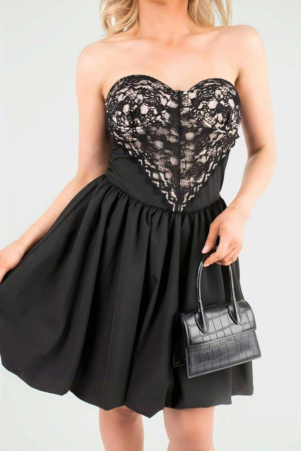 Leah Strapless Heart-shaped Lace Mini Dress - Black