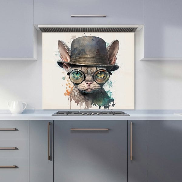 Warren Reed - Designer Devon Rex Cat With Glasses Splashart Kitchen Splashback