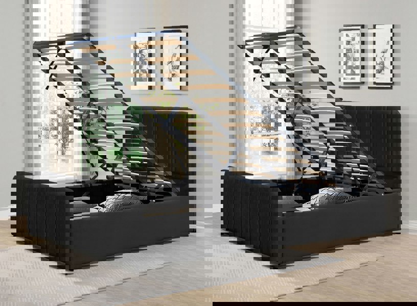 Comfy Living Gas Lift Ottoman Bed in Brushed Velvet – Black, Light Grey, Dark Grey – Available in 3ft, 4ft6, and 5ft Sizes