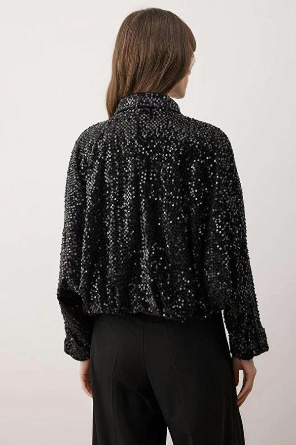 WOVCOR Regular Sequined Zippered Jacket
