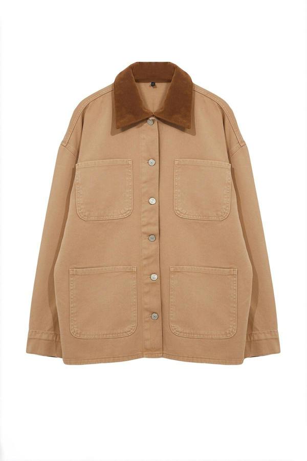 WOVCOR Suede Contrast Collar Denim Shirt Jacket