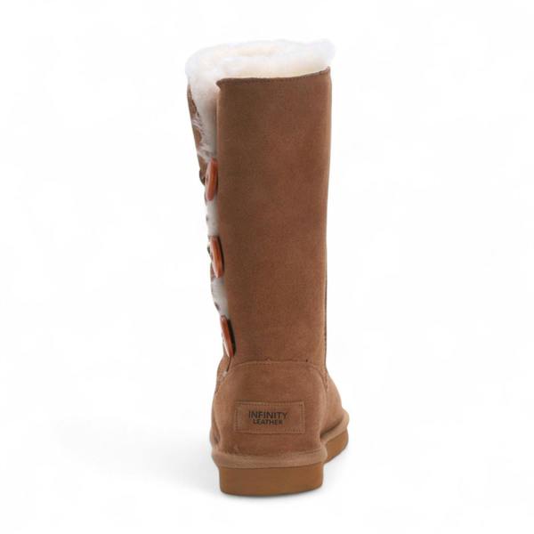 Infinity Leather Women's Sheepskin Suede Tan Button Warm Winter Calf Boots - Willow