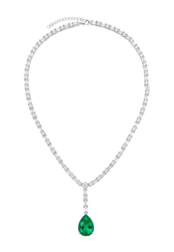 Latelita Claudette Statement Necklace Silver Colombian Emerald