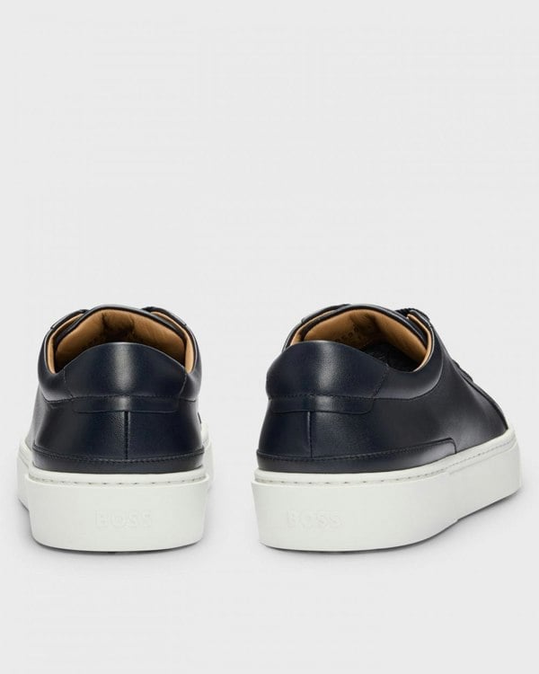 BOSS Orange Gary Tenn Mens Leather Low-Top Trainers with Branded Lace Loop NOS - Dark Blue 401