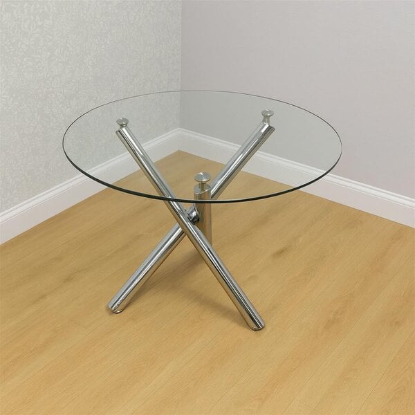 Kosy Koala Round Clear Glass Dining Table Set with 4 Mustard Gem Pattern Chairs Modern Dining Set