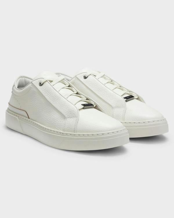 BOSS Orange Gary Mens Trainers in Grained Leather - Open White 112