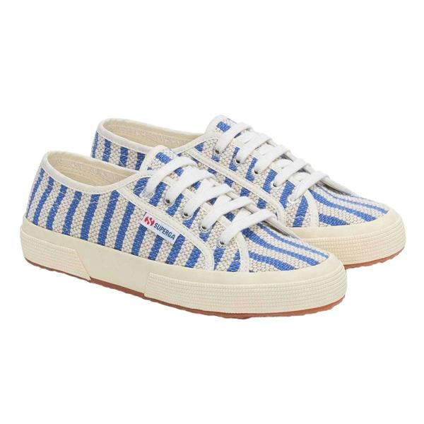 Superga Womens/Ladies Striped Flat Trainers - Blue/Off White - 
