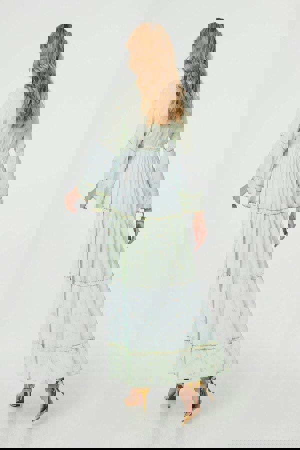 Green | Embellished Tiered Empire Maxi Dress
