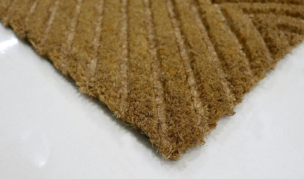 A.Unique Home 15mm Natural Coir Doormat with Printed Pattern 40cm x 80cm | Non-Slip PVC Backed (Embossed Stripes)
