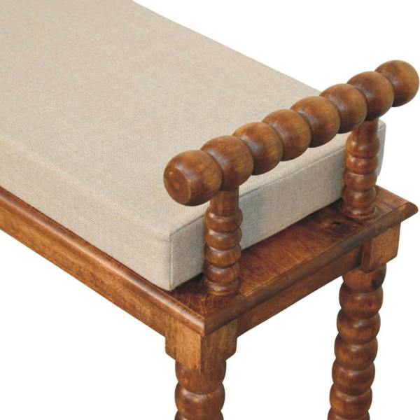 Artisan Furniture Solid Wood Spindle Amber Linen Bench