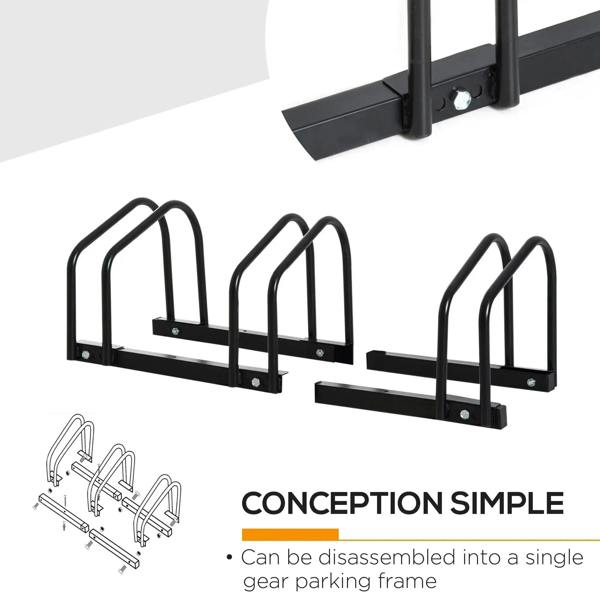 Black 3-bike rack with three U loops and bolted frame sections for easy setup