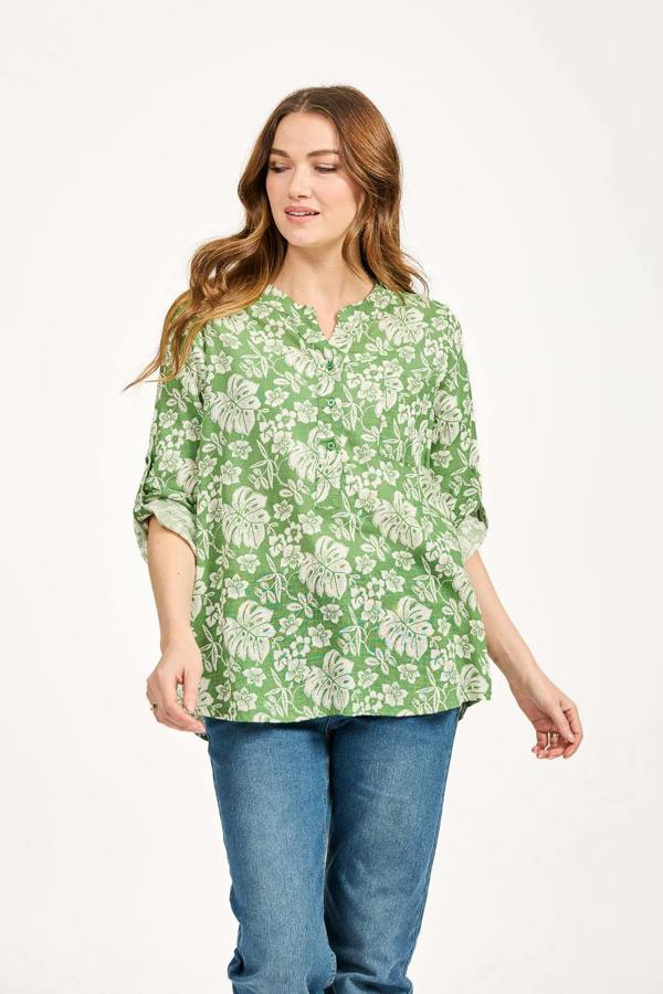 Mudflower Leaf Print Cotton Shirt