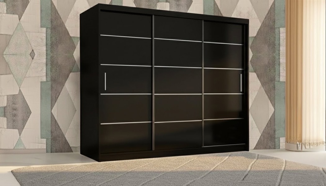 RAC3 Stylish Bedroom Sliding Wardrobe  -  comes in White/Grey/Black/Oak and Width 120cm/150cm/180cm/203cm/250cm (Black, 120cm)