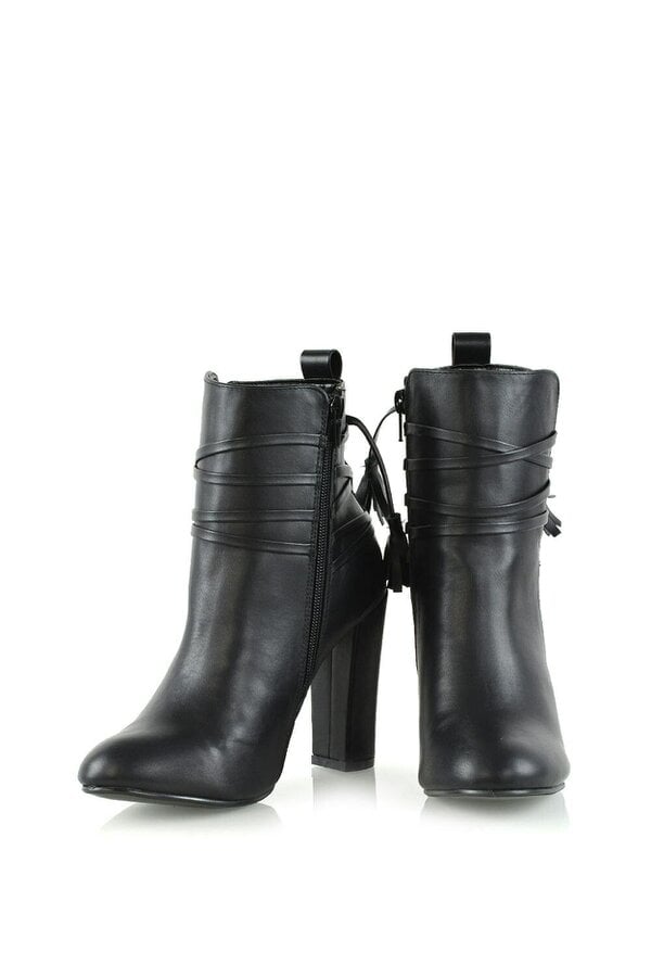 XY LONDON Tie up Tassel Detail Block High Heel Ankle Boots
