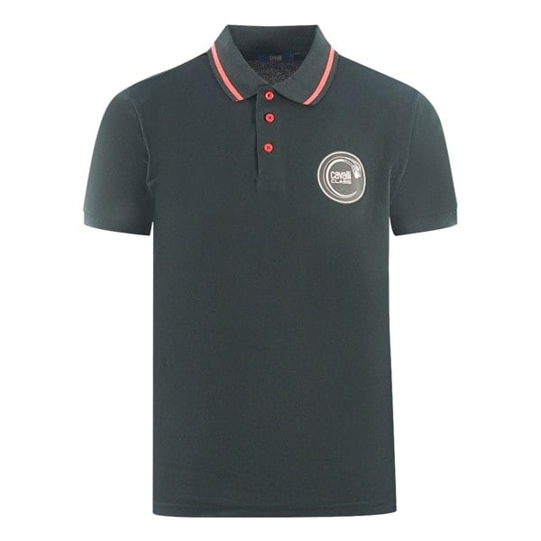 Cavalli Class Circular Snake Logo Polo Shirt - Black