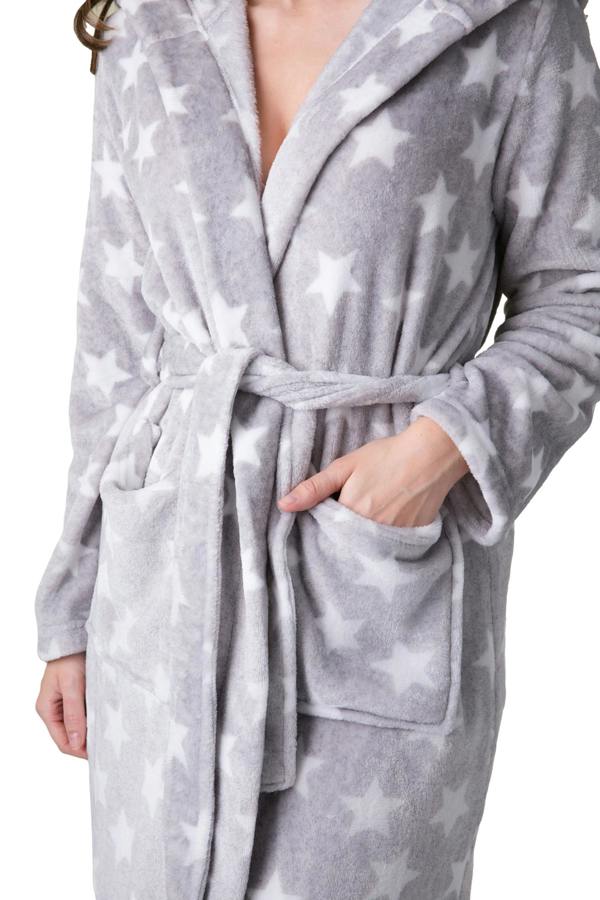 Camille Women's Supersoft Fleece Hooded Calf Length Bathrobe