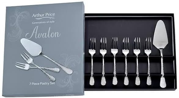 Arthur Price 'Avalon' Stainless Steel Gift Boxed Cutlery Pastry Set  6 Pastry Forks And Server