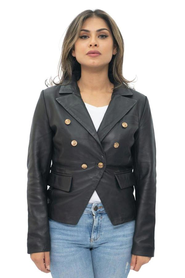 Infinity Leather Womens Leather Military Blazer Jacket-Aalborg
