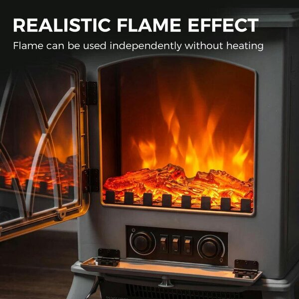 1kW-2kW Vintage Electric Fireplace Heater - Grey