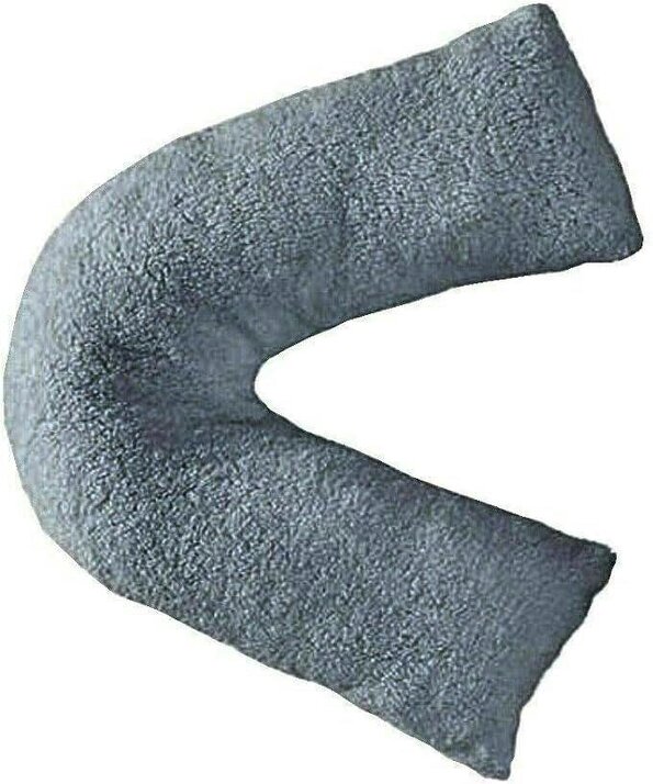 Night Zone Teddy Bear Fleece V Shaped Pillow – Soft Support Cushion with Case or Cover Only - Grey - Cover Only