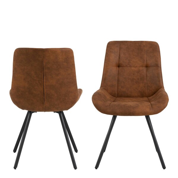 Wyld Haus Set of 2 Madrid Tan Upholstered Dining Chairs with Black Steel Legs