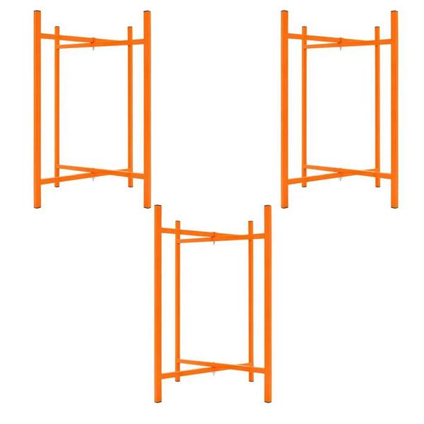 Three bright orange mortar board stands, each 750mm high, featuring a sturdy frame and crossbar design for stability and support