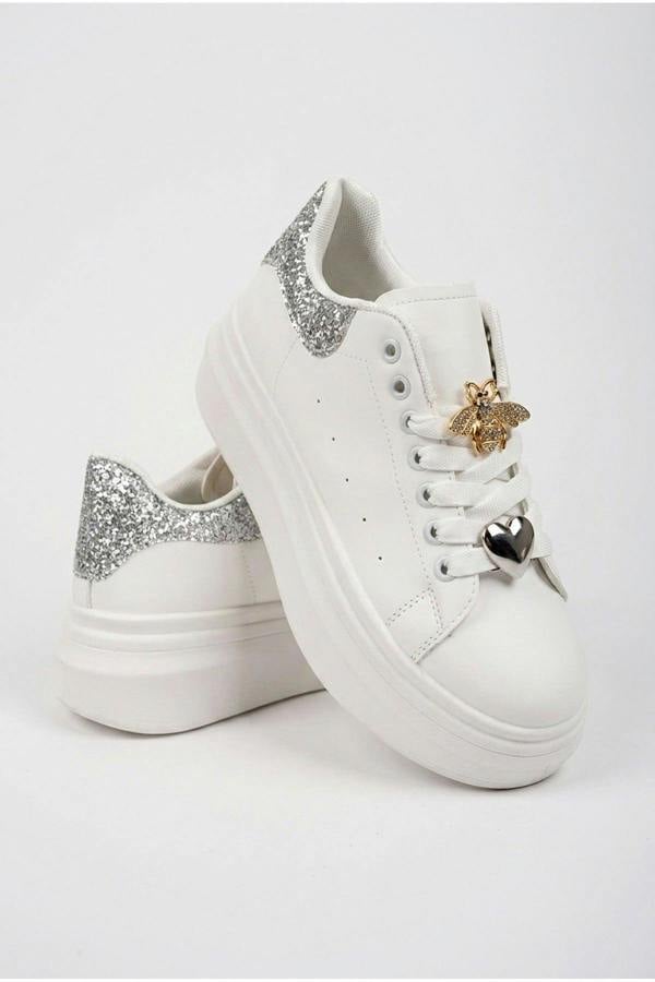 Sloane White Platform Trainers - Silver