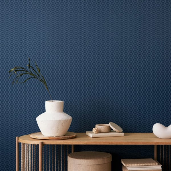 Hoopla Walls Tiny Ogee - Indigo 10m Wallpaper