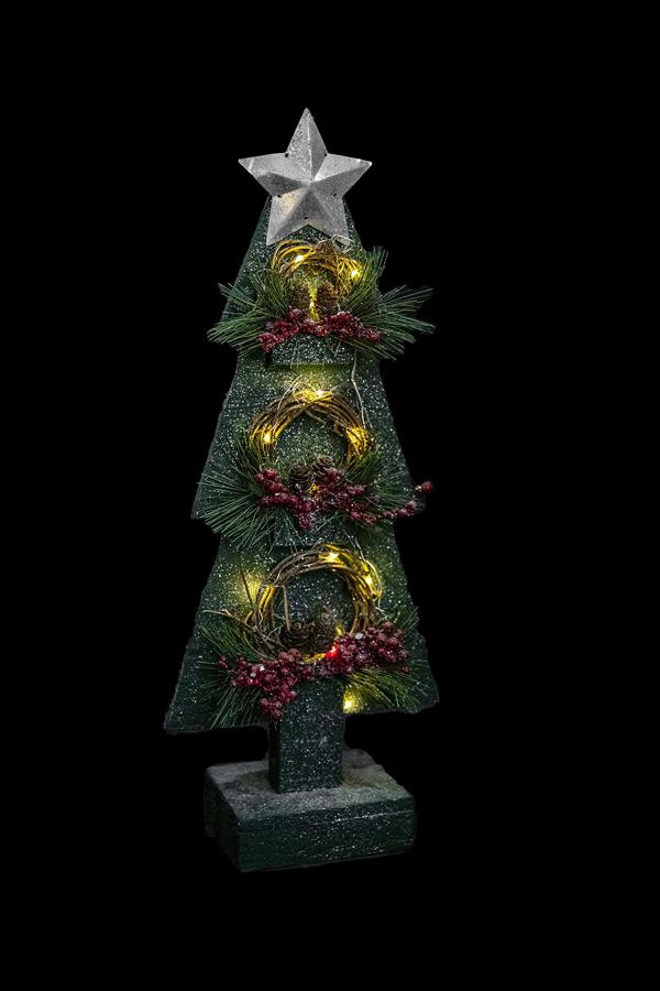 23 x 10 x 43H cm Green Wooden Christmas Tabletop Tree with Warm White LED Bulbs image 1