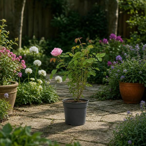 3L Pink Patio Rose Outdoor Garden Rose in Decorative Pot