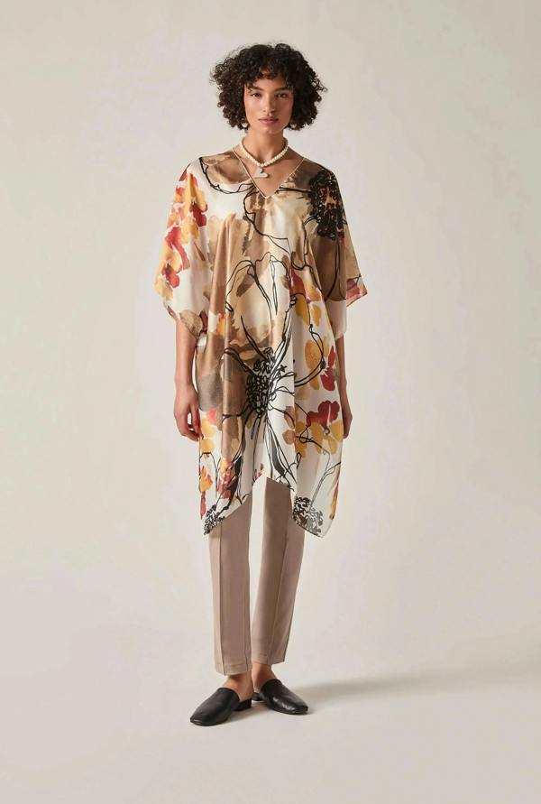 James Lakeland Beige Floral Sketch Kaftan
