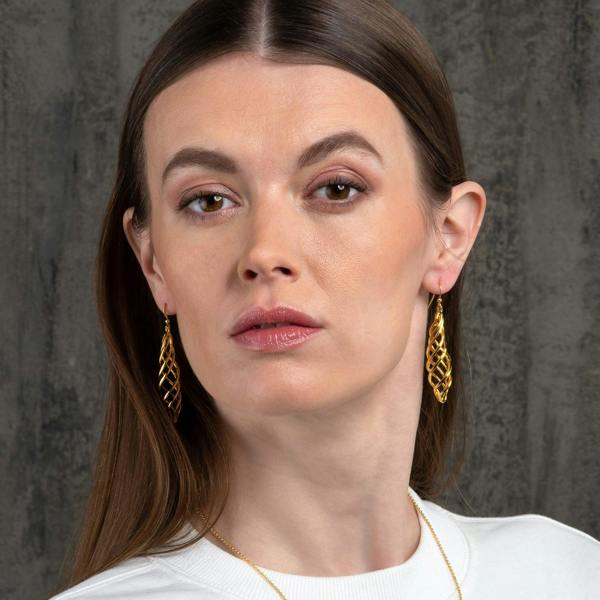 Long Gold Spiral Dangle Earrings for Women - namana.london
