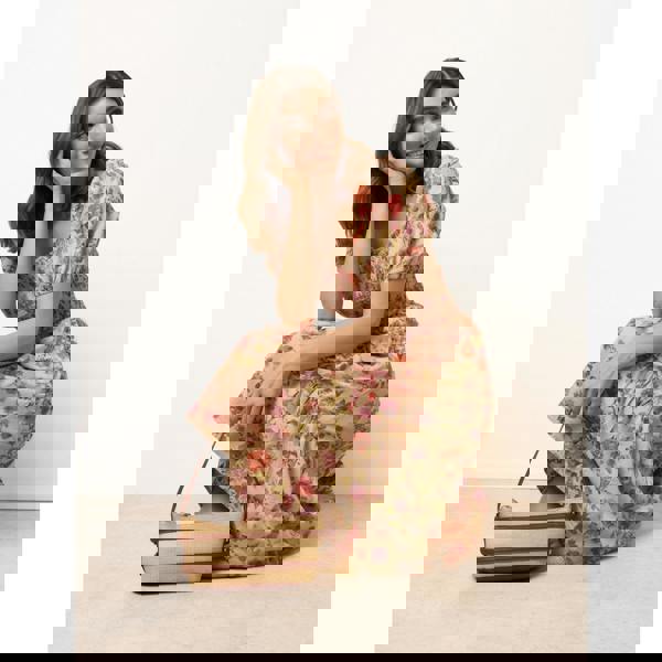 Blue Vanilla Milkmaid Floral Puff Sleeve Shirred Midi Dress