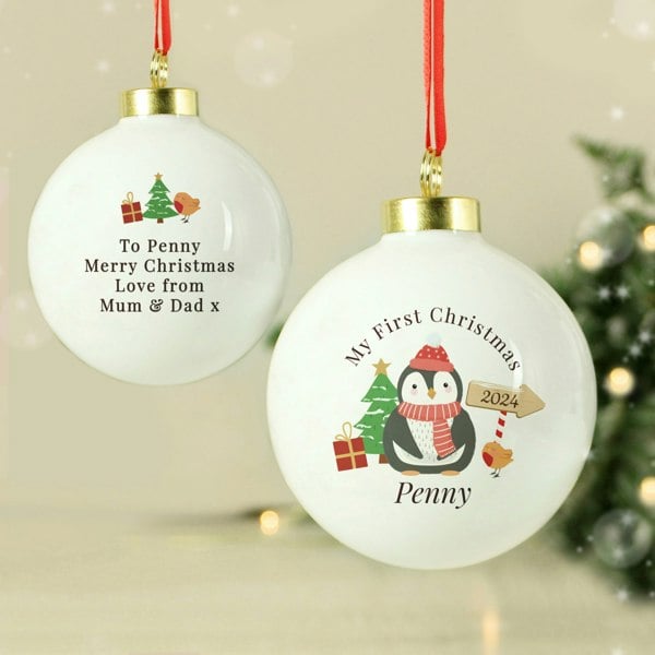 Personalised Memento Company Personalised My 1st Christmas Penguin Bauble