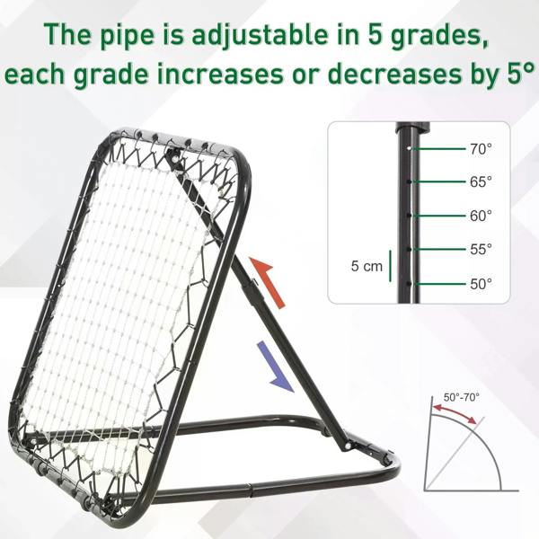 Black adjustable rebounder net goal frame with angled support strut