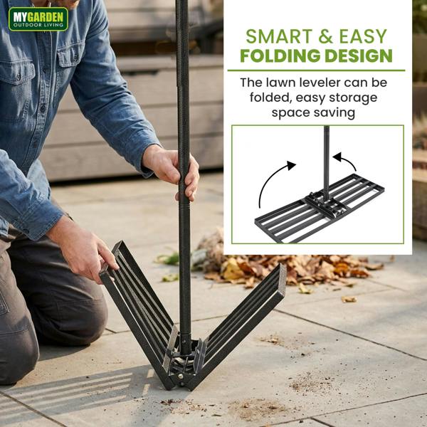 My Garden Outdoor Living My Garden Levelling Rake 1.57M - Foldable Garden Soil Leveling Rake with Tiltable Handle - 76 x 25cm Steel Leveller Tool