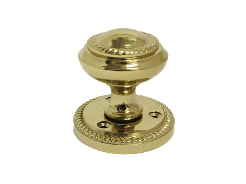 EDH Door Hardware Brass Plated Round Door Knob Set Including Tubular Latch - Georgian Style Sprung Internal & External Door Knobs