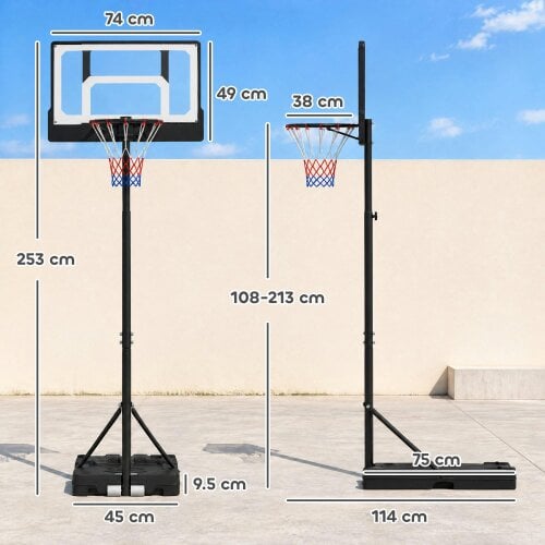 SPORTNOW Basketball Hoop and Stand with Wheels and Base, Black