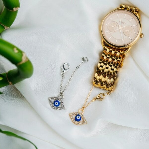 The Colourful Aura Dainty Evil Eye Zircon Watch Strap Dangle Wrist Watch Turkish Charm