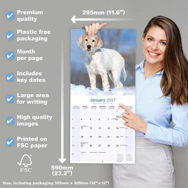English Setter Calendar 2027, Wall Calendars, Month To View, Dogs, Gift