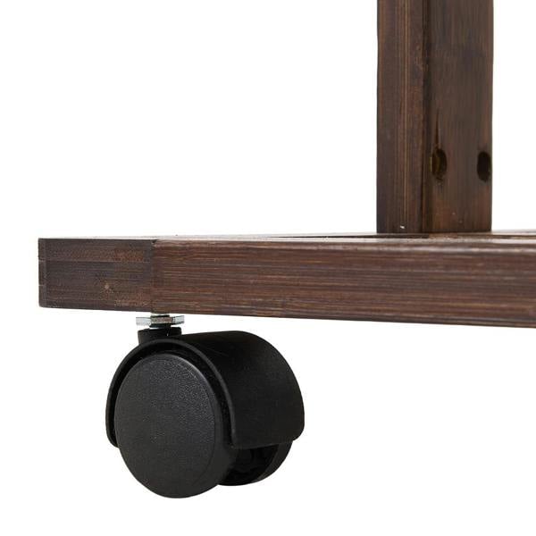 Living and Home Bamboo Rolling Clothes Garment Rack with 2-tier Shelves & Wheels - Brown