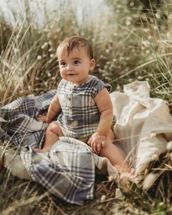 organic cotton Multicolour Brushed Check Print Romper - image 3