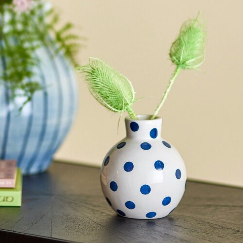 Love Frankie Blue Polka Dot Bud Vase