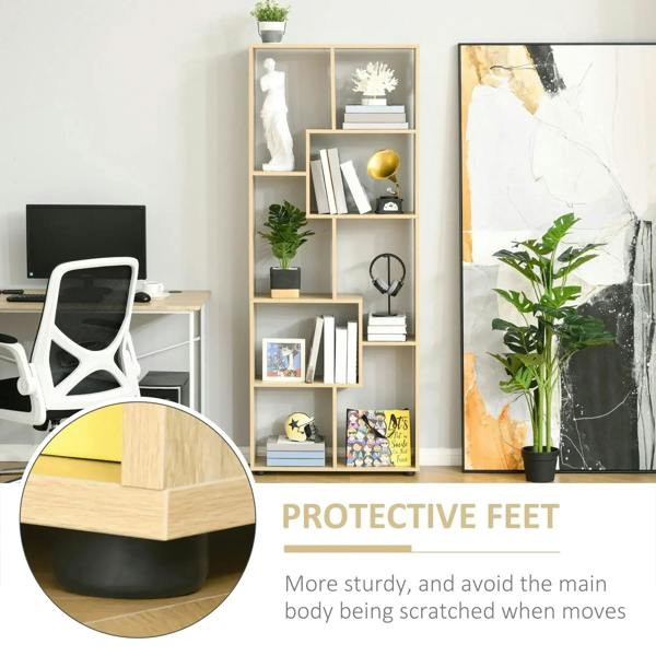 Tall 8-cube bookcase with protective plastic feet at the base