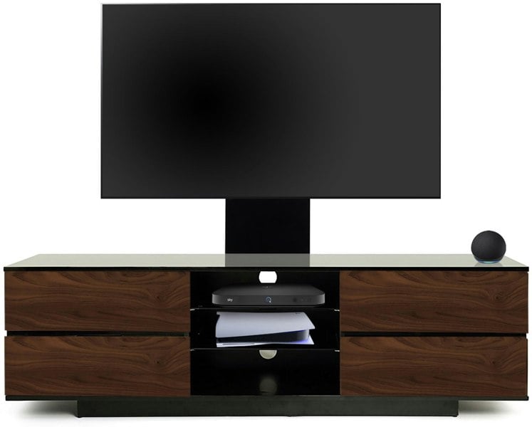 Centurion Supports AVITUS Gloss Black with 4-Walnut Drawers for up to 65" LED/LCD/Plasma TV Stand with Mounting Arm