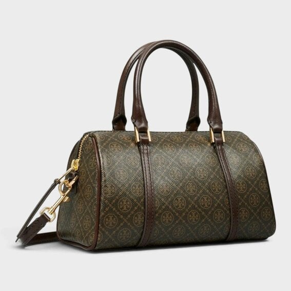 Tory Burch T Monogram Coated Canvas Mini Barrel Bag French Press Brown