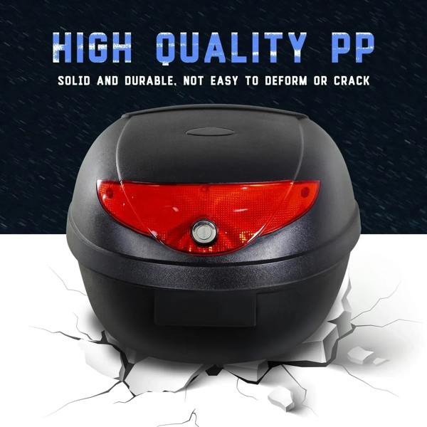 Black hard motorcycle top trunk with red tail light on PP shell