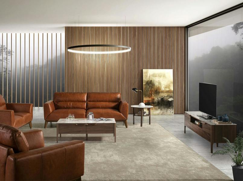 Angel Cerdá Walnut TV Stand With Imitation Marble Glass Top 3078