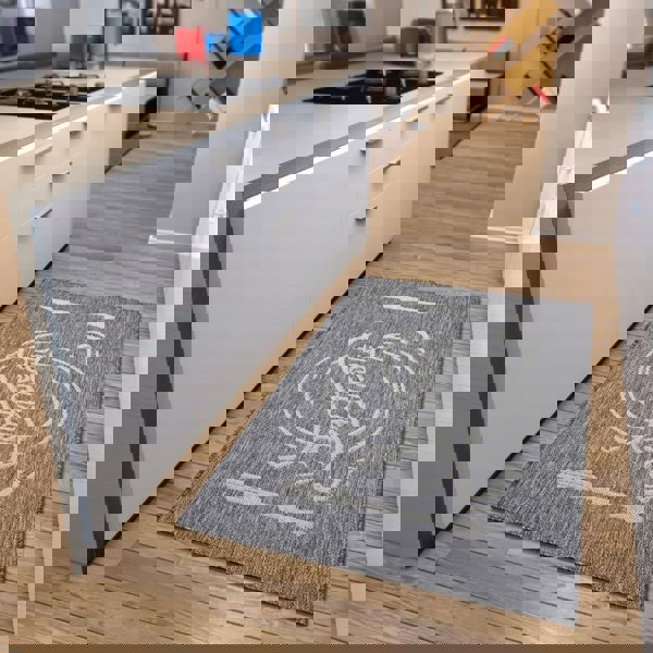 Kitchen Bon Appetit Grey Runner Flatweave Rug